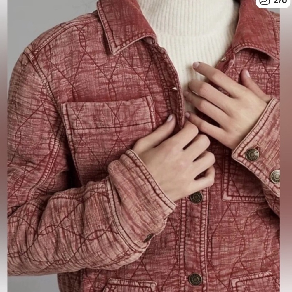 ANTHROPOLOGIE PILCRO WOMENS THE FIELDER TEXTURED BARN JACKET RED LARGE - Picture 7 of 7